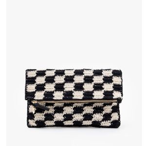 Clare V Black and Cream Checkered Clutch